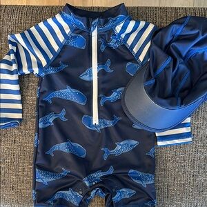 Blue Whale Print Kids Swim Set 12m